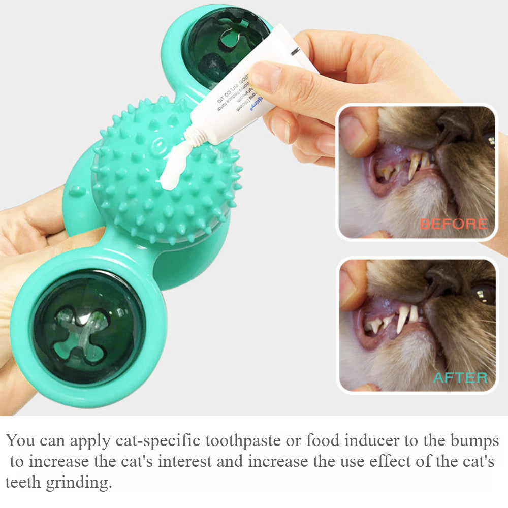 Interactive Windmill Cat Toy with Suction Cup - Rotating Catnip & Light-Up Ball for Dental Health & Mental Stimulation