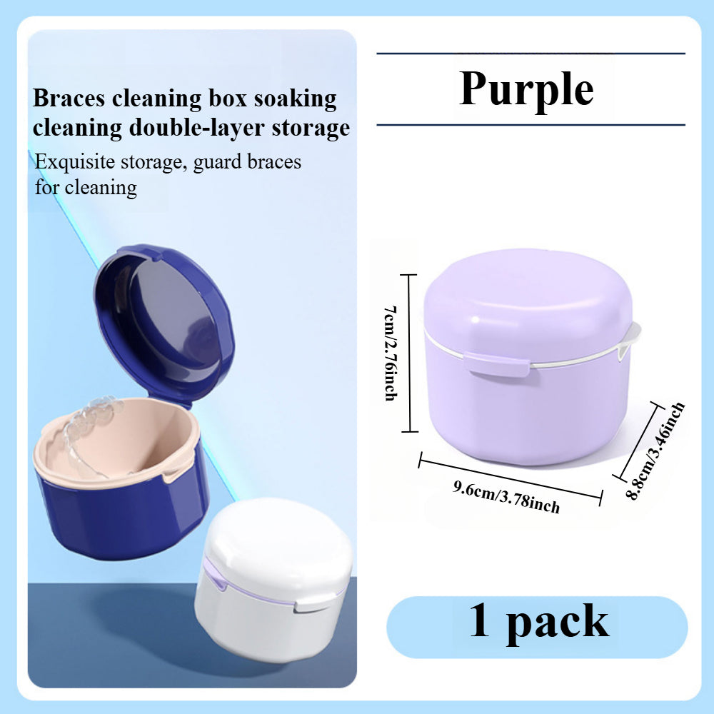 Orthodontic Cleaning Kit - Denture Bath Box with Strainer for Braces, Retainers & Dentures | Portable Double-Layer Case