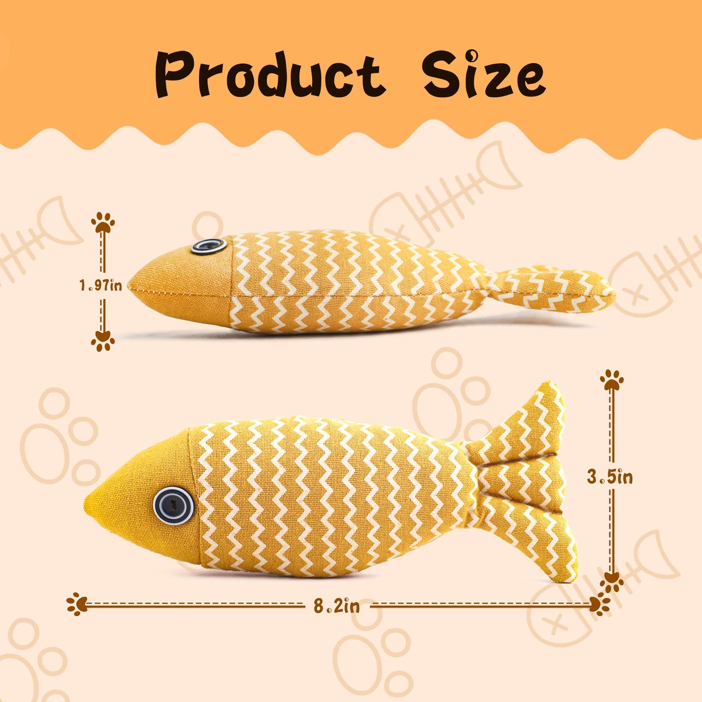 3 - Piece Catnip Fish Toys for Indoor Cats - Red, Yellow, Grey