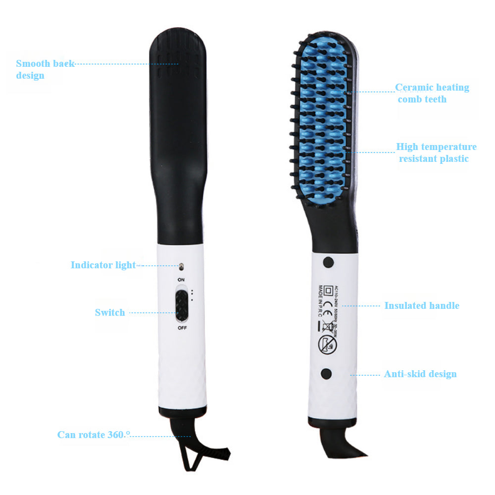 2-in-1 Electric Hair Straightener & Curling Brush – Dual Voltage Fast Heating, Anti-Scald Design for Men & Women