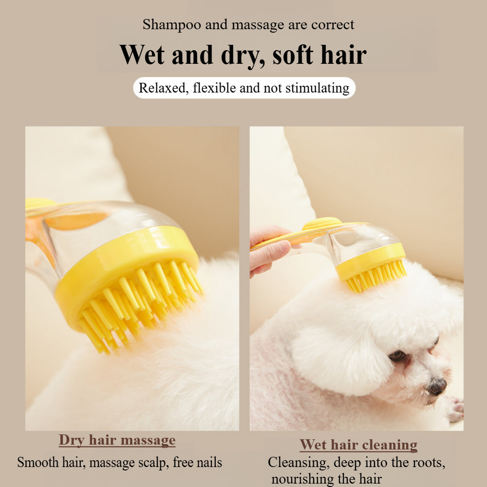 2-in-1 Pet Bath Brush with Shampoo Dispenser - Gentle Massage Scrubber for Dogs & Cats (Long/Short Hair)