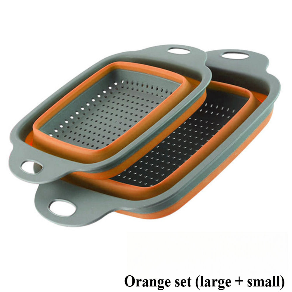 Foldable Silicone Colander Set (2-Size) - Square Kitchen Strainer for Pasta, Fruits & Vegetables
