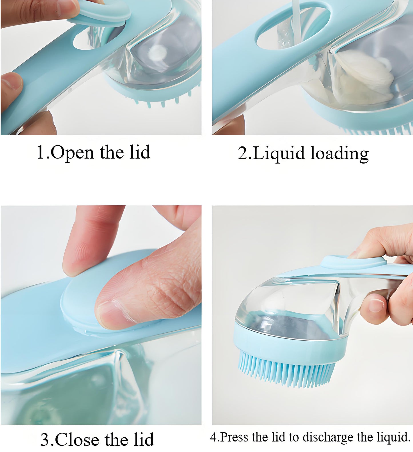 2-in-1 Pet Bath Brush with Shampoo Dispenser - Gentle Massage Scrubber for Dogs & Cats (Long/Short Hair)