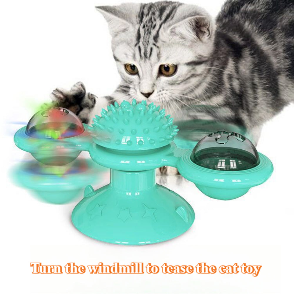 Interactive Windmill Cat Toy with Suction Cup - Rotating Catnip & Light-Up Ball for Dental Health & Mental Stimulation