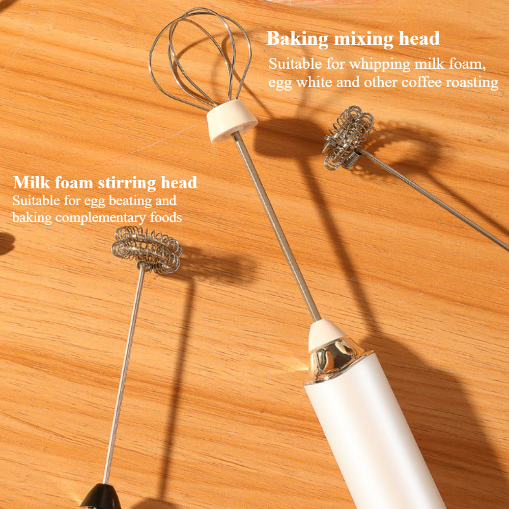 Milk Frother Electric - 3-Speed Adjustable Coffee Whisk with 2 Stainless Steel Attachments (Rechargeable)