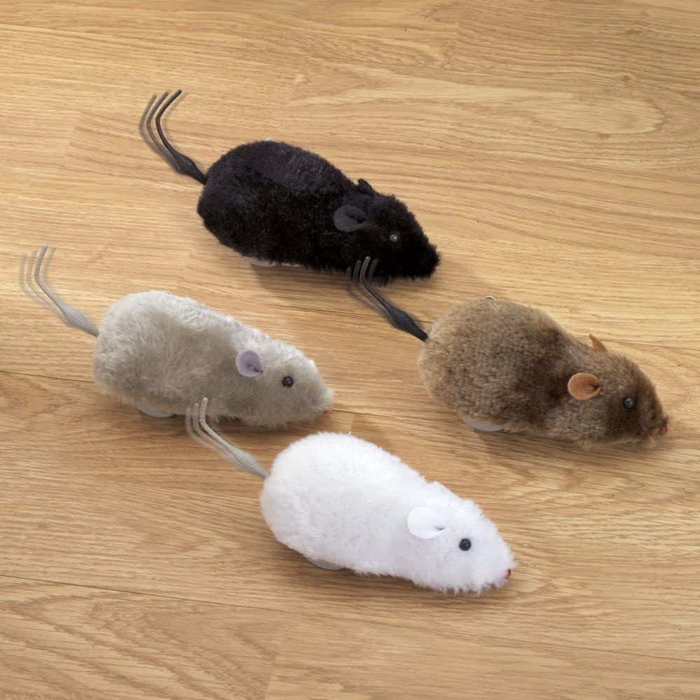 4-Pack Wind Up Mouse Cat Toys - Interactive Plush Mice with Clockwork Movement for Indoor Cats, Fun Chasing & Play