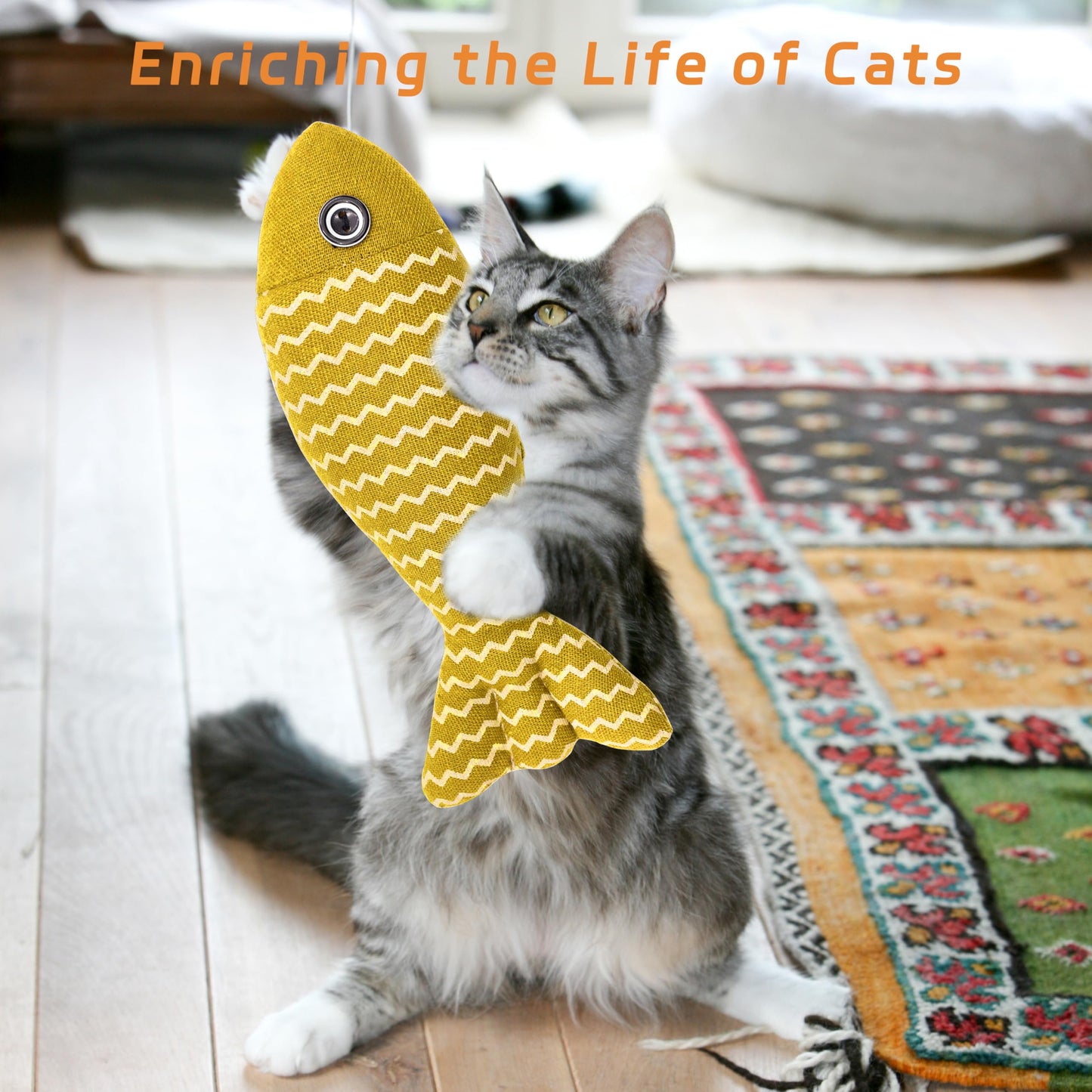 3 - Piece Catnip Fish Toys for Indoor Cats - Red, Yellow, Grey
