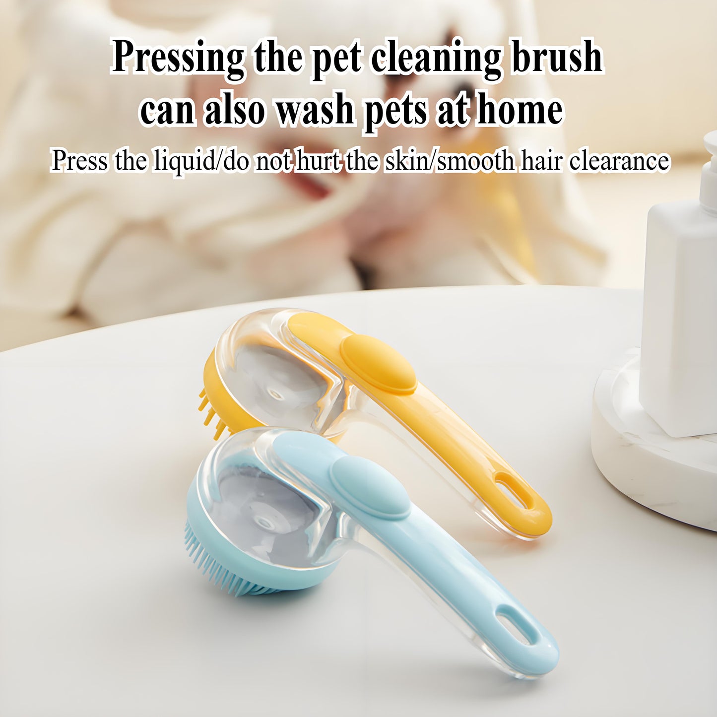 2-in-1 Pet Bath Brush with Shampoo Dispenser - Gentle Massage Scrubber for Dogs & Cats (Long/Short Hair)