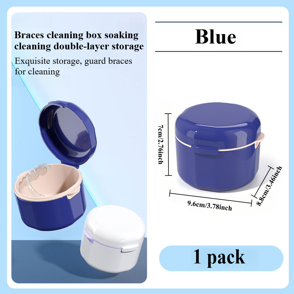 Orthodontic Cleaning Kit - Denture Bath Box with Strainer for Braces, Retainers & Dentures | Portable Double-Layer Case