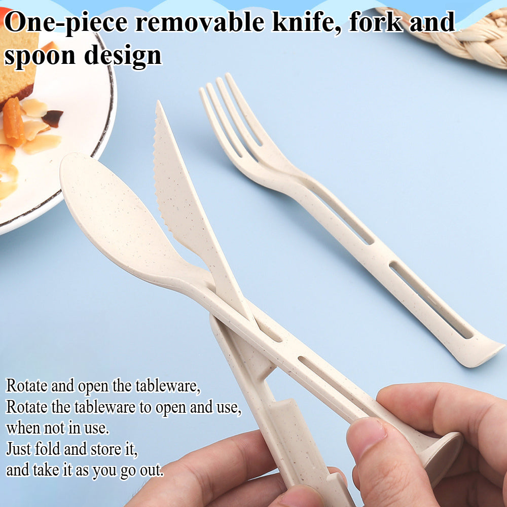 4-Pack Wheat Straw Utensil Sets - Reusable 3-in-1 Travel Cutlery Eco-Friendly, BPA-Free Flatware for Camping, Picnics & Kids (4 Colors)
