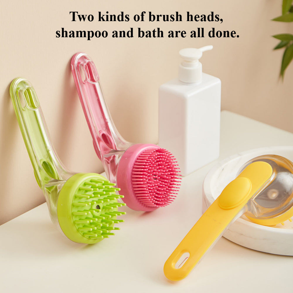 2-in-1 Pet Bath Brush with Shampoo Dispenser - Gentle Massage Scrubber for Dogs & Cats (Long/Short Hair)