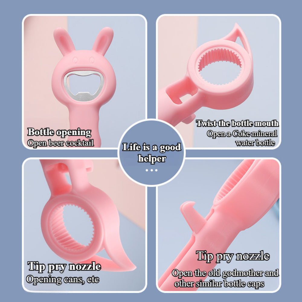 2PCS 4-in-1 Multi-Function Bottle & Jar Opener Set - Cute Rabbit Design for Elderly/Children + Kitchen Can/Beer Opener Tool