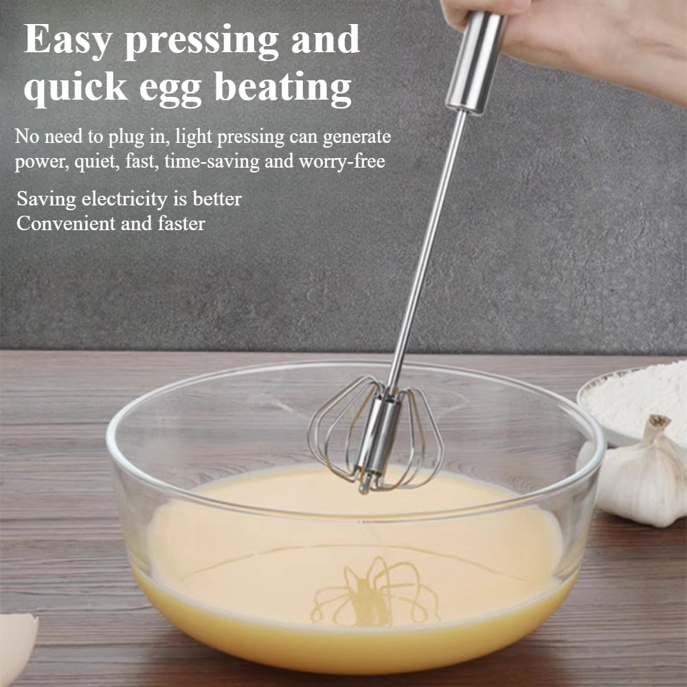 Stainless Steel Hand Push Rotary Whisk – Semi-Automatic Whisk for Mixing, Whipping, Beating, and Stirring, Dishwasher Safe