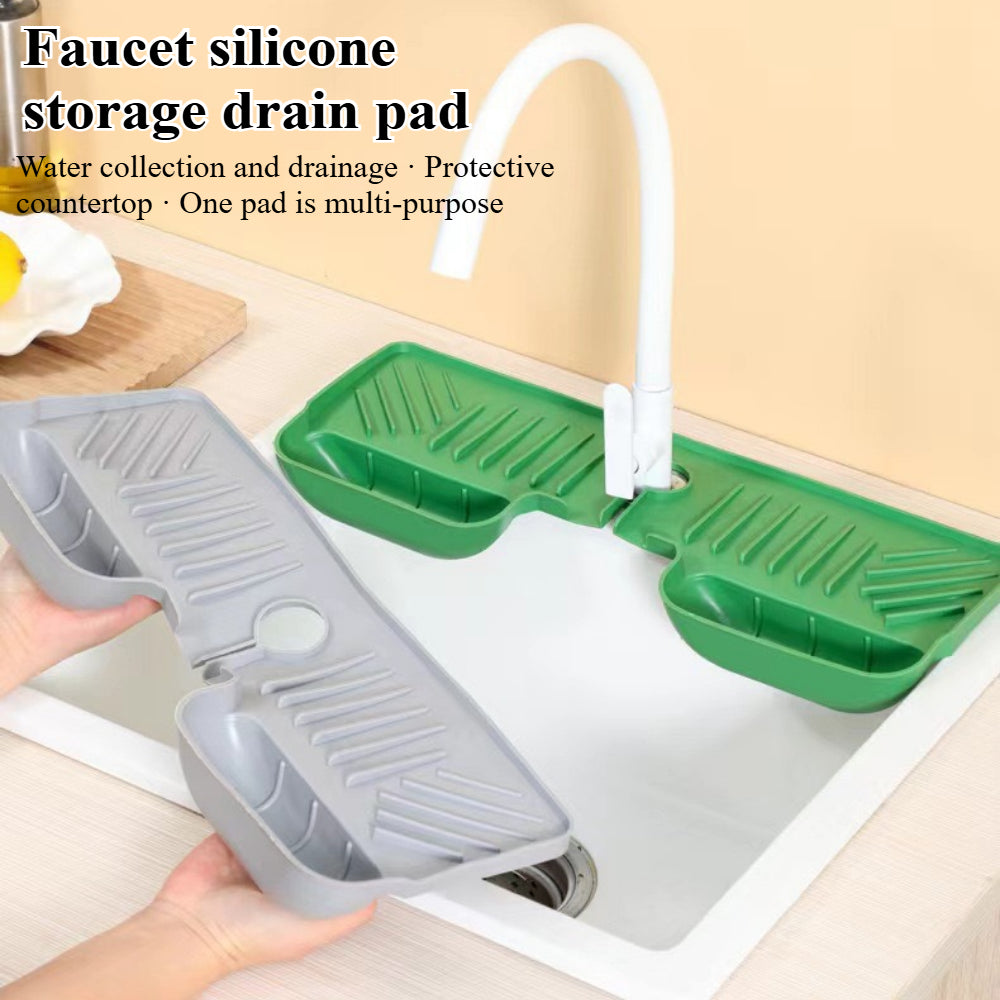Multi-Functional Silicone Faucet Splash Guard Mat - Water Catcher, Sponge Holder & Sink Organizer for Kitchen & Bathroom