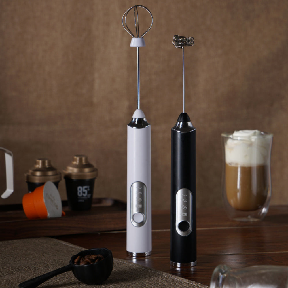 Milk Frother Electric - 3-Speed Adjustable Coffee Whisk with 2 Stainless Steel Attachments (Rechargeable)