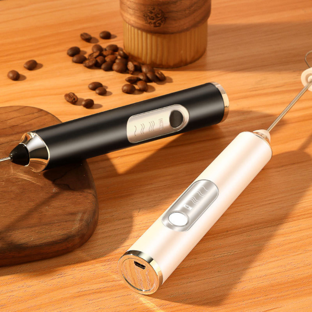 Milk Frother Electric - 3-Speed Adjustable Coffee Whisk with 2 Stainless Steel Attachments (Rechargeable)
