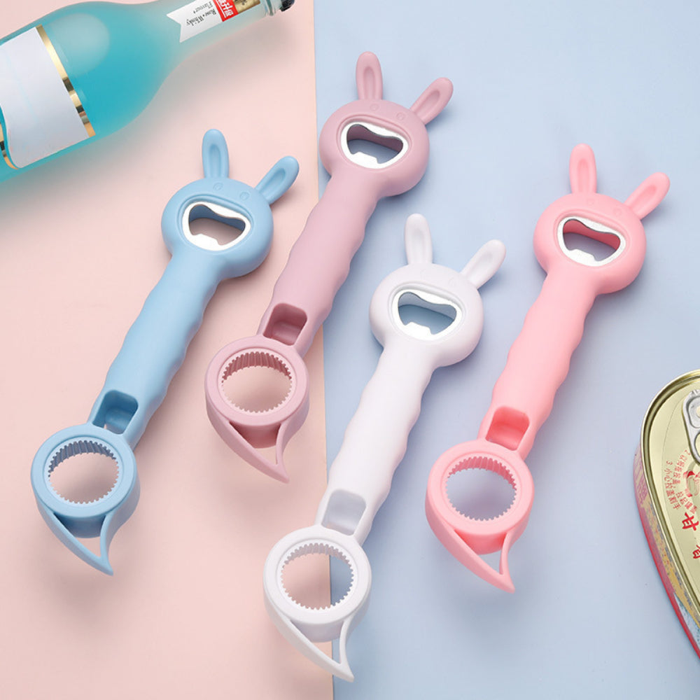 2PCS 4-in-1 Multi-Function Bottle & Jar Opener Set - Cute Rabbit Design for Elderly/Children + Kitchen Can/Beer Opener Tool