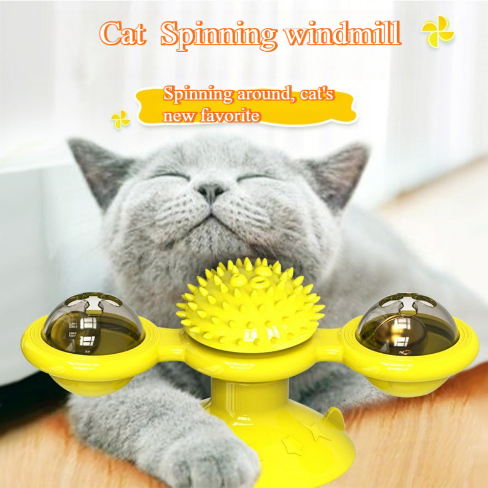 Interactive Windmill Cat Toy with Suction Cup - Rotating Catnip & Light-Up Ball for Dental Health & Mental Stimulation