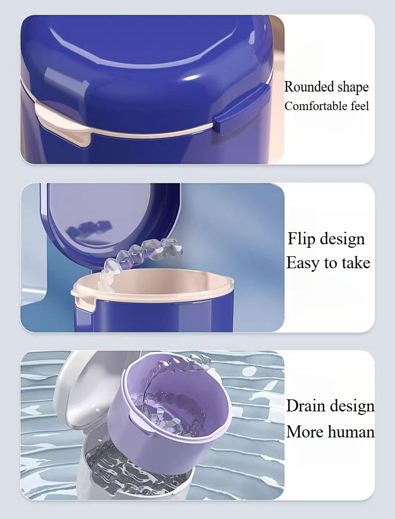 Orthodontic Cleaning Kit - Denture Bath Box with Strainer for Braces, Retainers & Dentures | Portable Double-Layer Case
