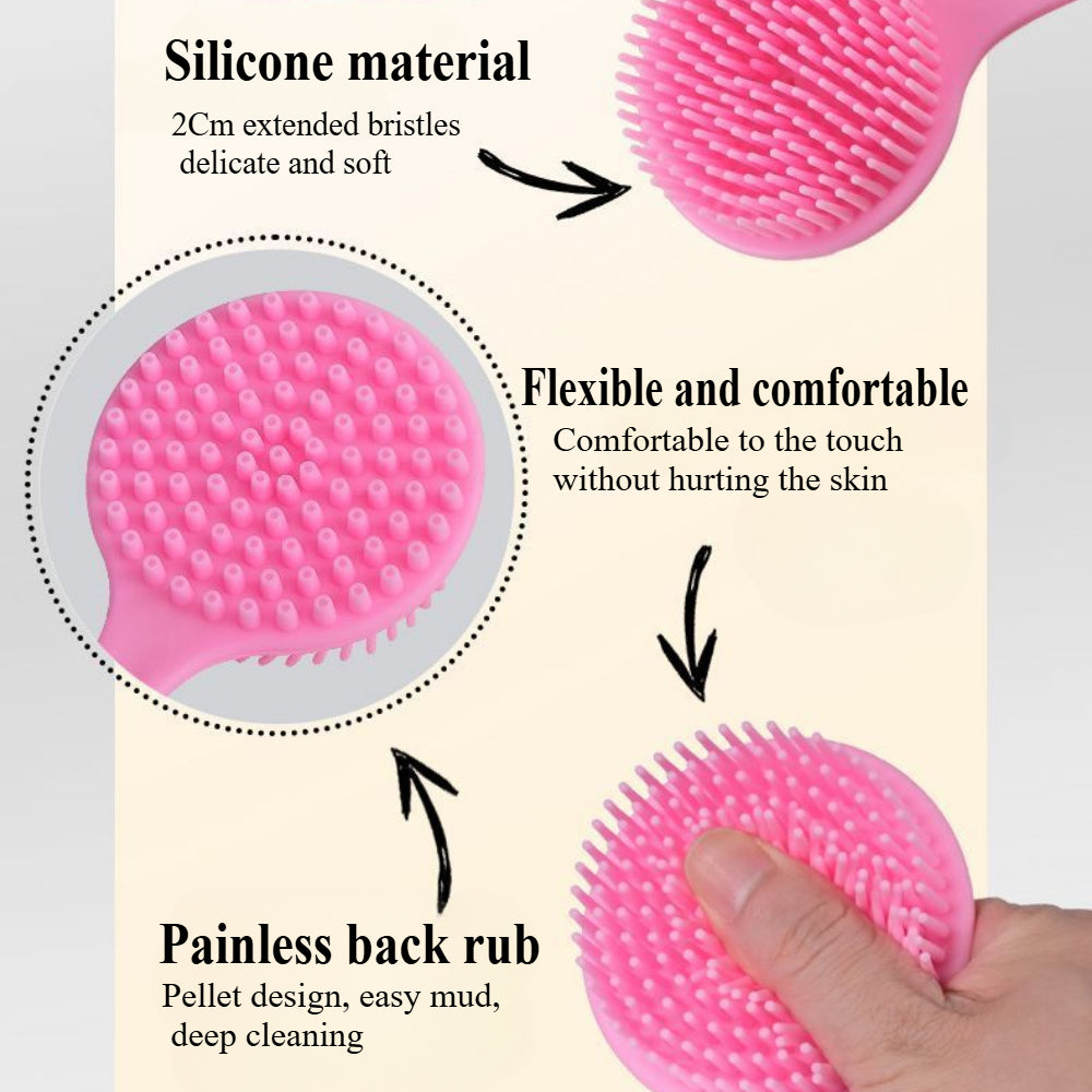Long Handle Silicone Body Scrubber – Dual-Sided Shower Brush for Exfoliating & Cleansing