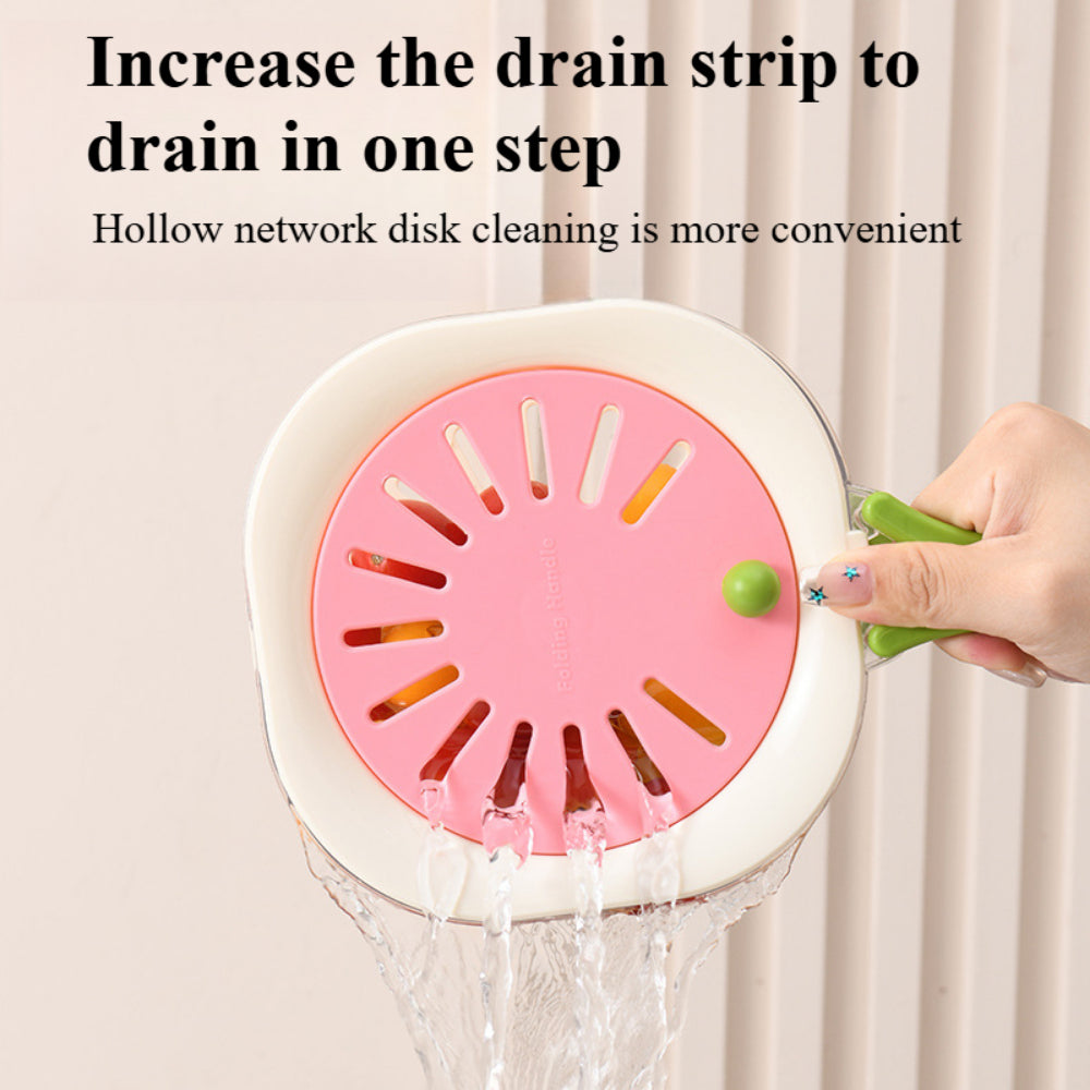 2-in-1 Fruit & Vegetable Washing Basket with Strainer Lid – Collapsible Handle Drainer Container for Kitchen Storage