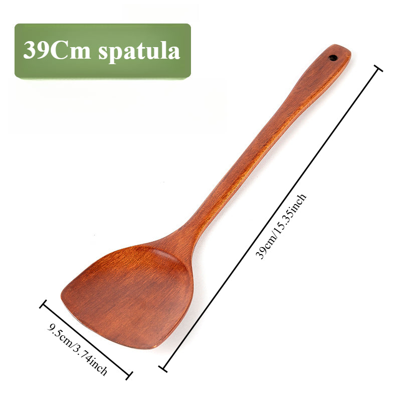 Traditional Lacquered Wooden Spatula - Extra Long Handle for Non-Stick Pans | Heat-Resistant & Scratch-Proof Cooking Tool