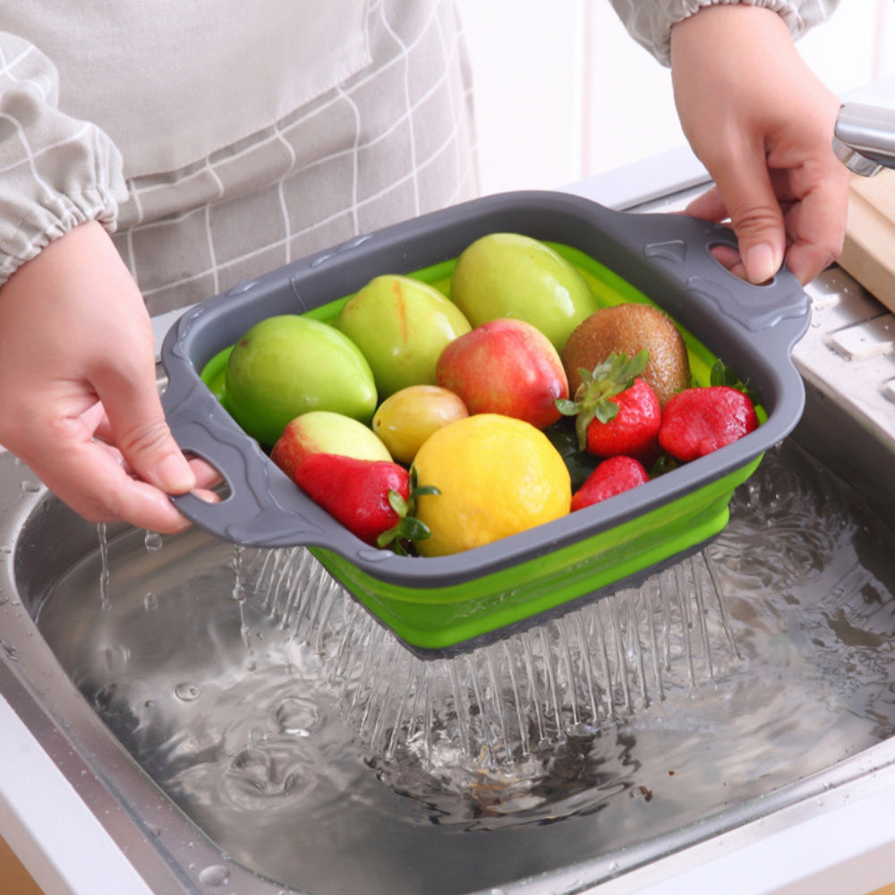 Foldable Silicone Colander Set (2-Size) - Square Kitchen Strainer for Pasta, Fruits & Vegetables