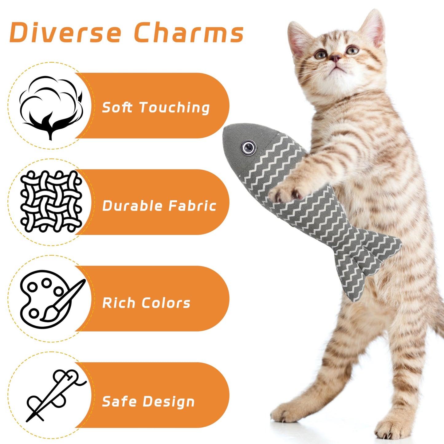 3 - Piece Catnip Fish Toys for Indoor Cats - Red, Yellow, Grey