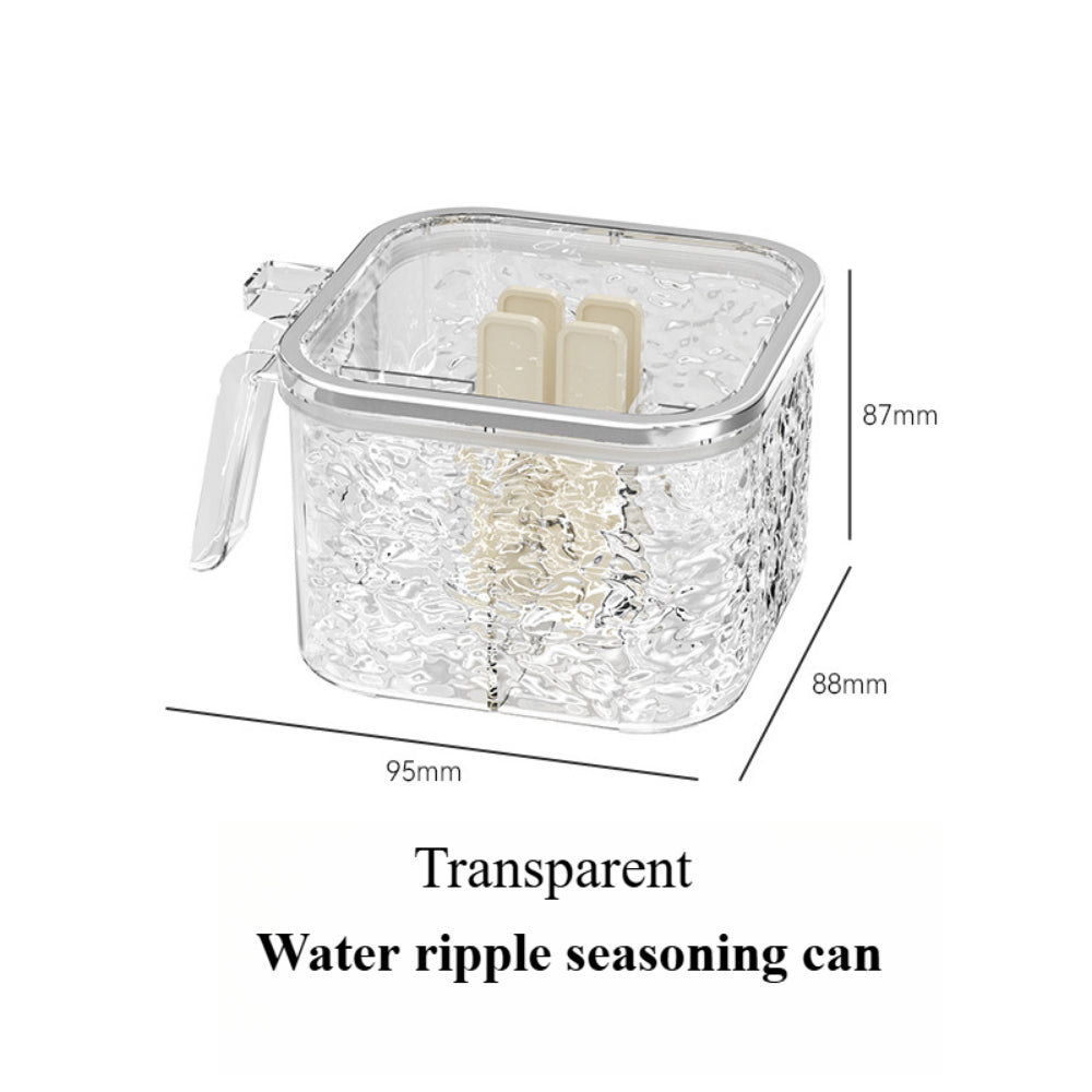 Wave-Pattern 4-in-1 Spice Box with Spoons – Clear Moisture-Proof Kitchen & Camping Organizer