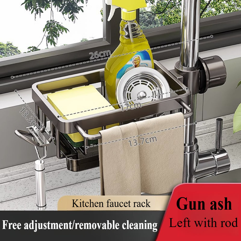 Adjustable Kitchen Sink Faucet Organizer – Sponge & Soap Holder with Detachable Design