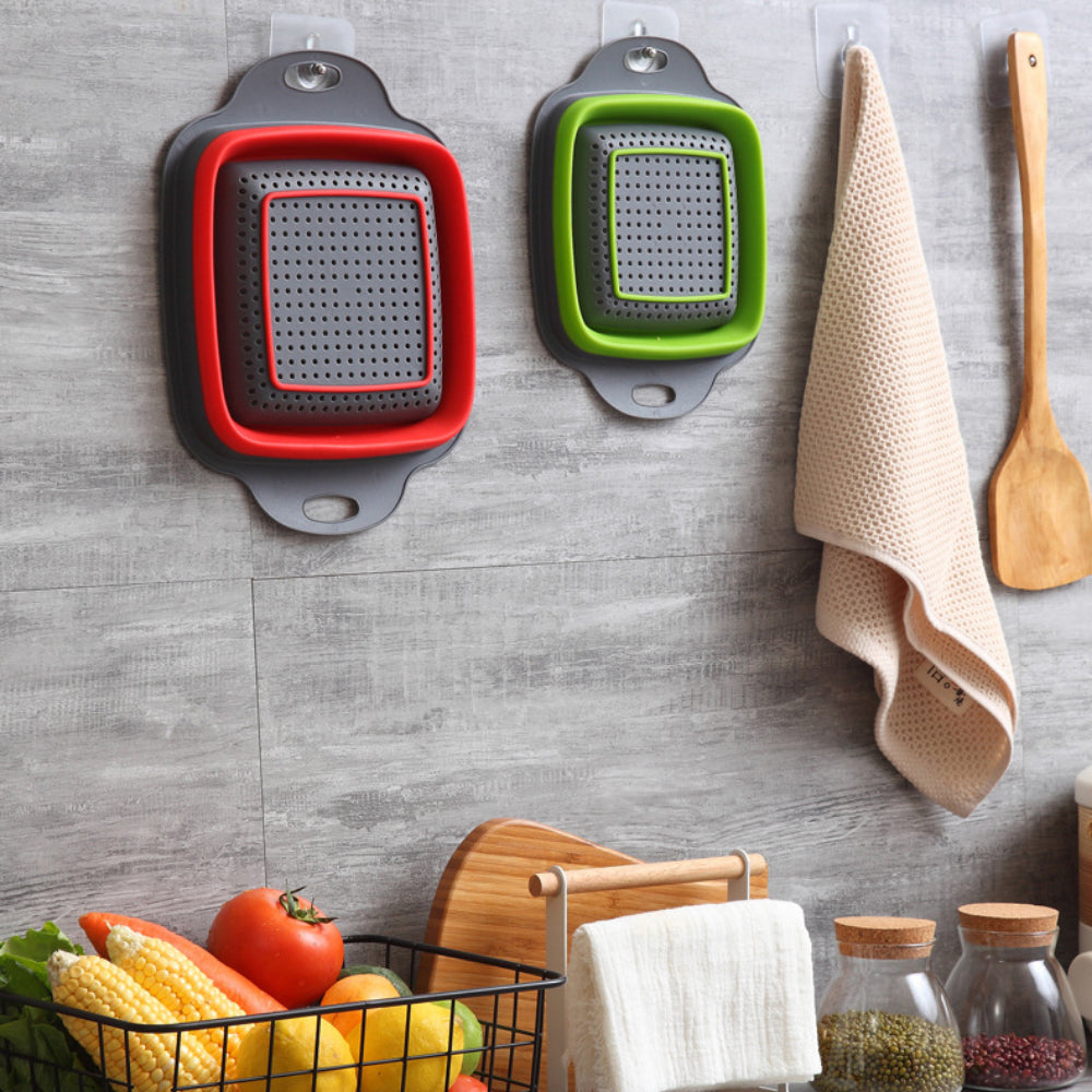 Foldable Silicone Colander Set (2-Size) - Square Kitchen Strainer for Pasta, Fruits & Vegetables