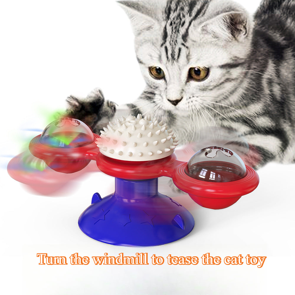 Interactive Windmill Cat Toy with Suction Cup - Rotating Catnip & Light-Up Ball for Dental Health & Mental Stimulation