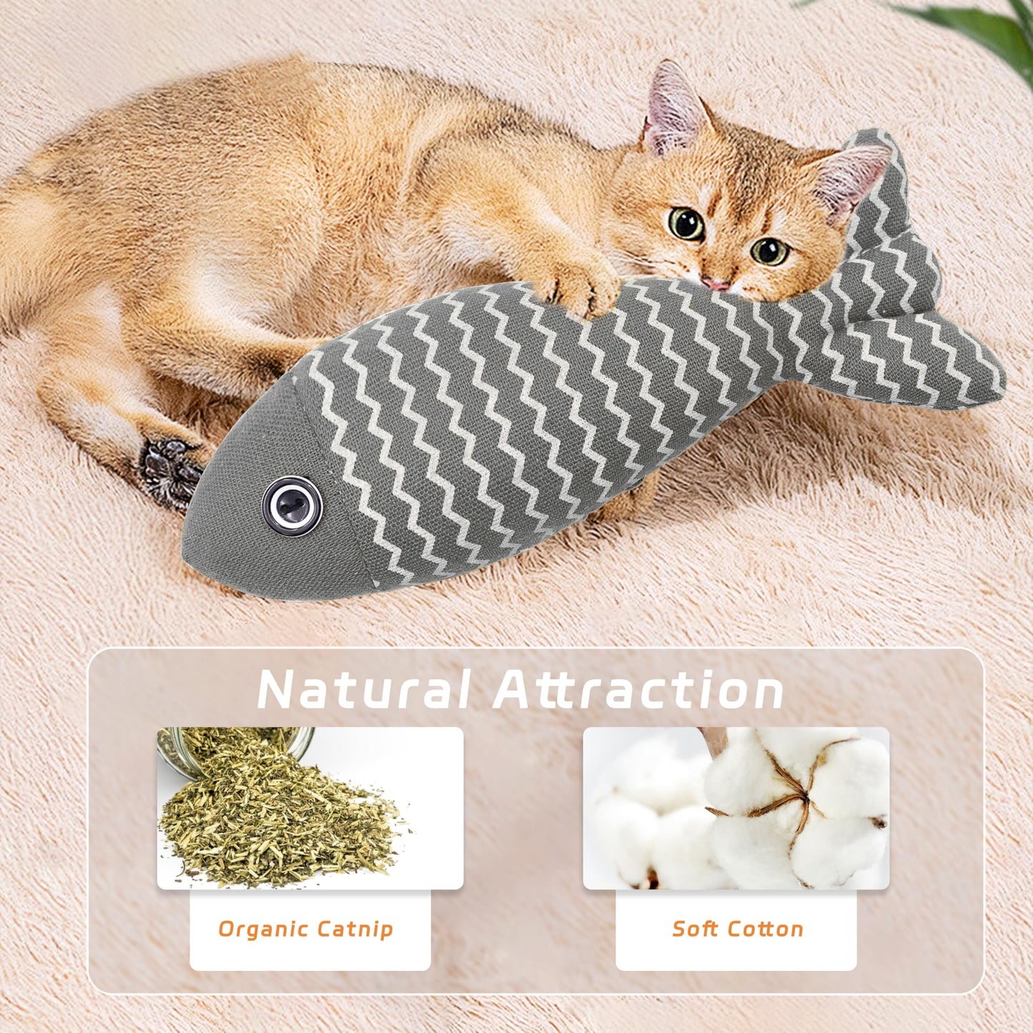 3 - Piece Catnip Fish Toys for Indoor Cats - Red, Yellow, Grey