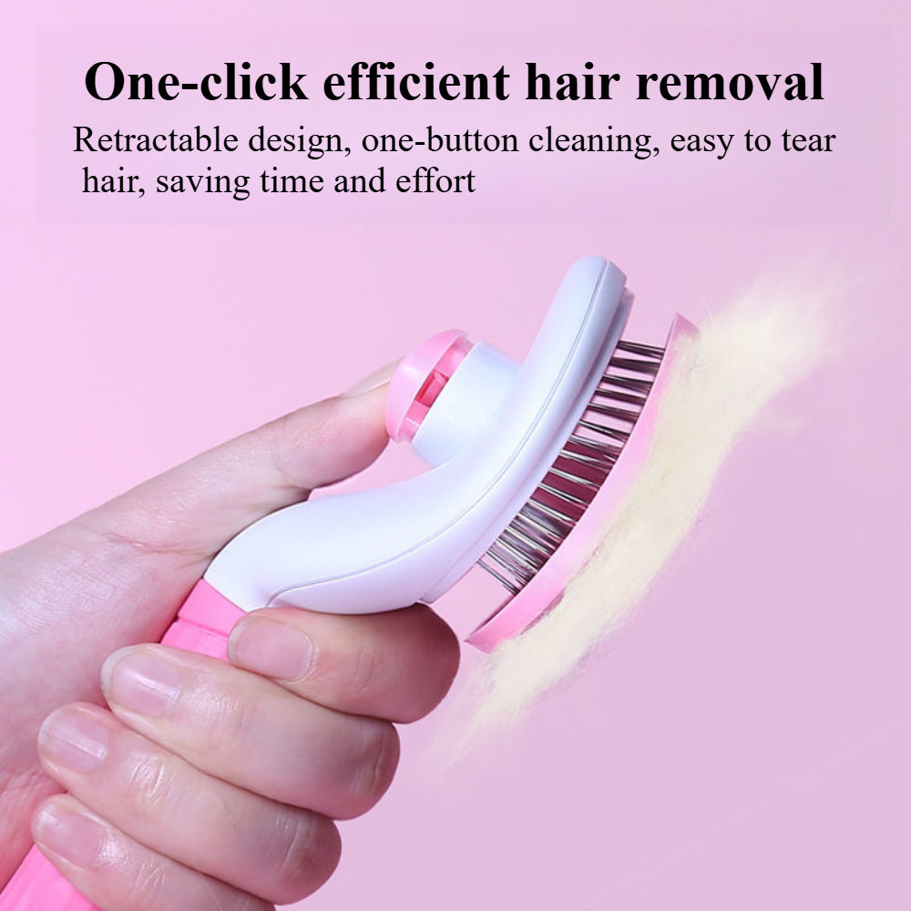 Professional Pet Slicker Brush - One Click Self-Cleaning Stainless Steel Brush for Dog & Cat Grooming