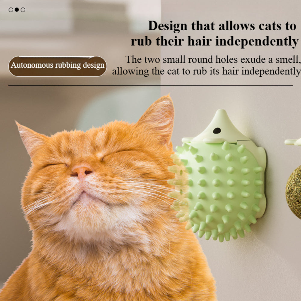Interactive Catnip Wall Balls - Dual-Purpose Groomer & Toy (2-Pack) for Indoor Cats