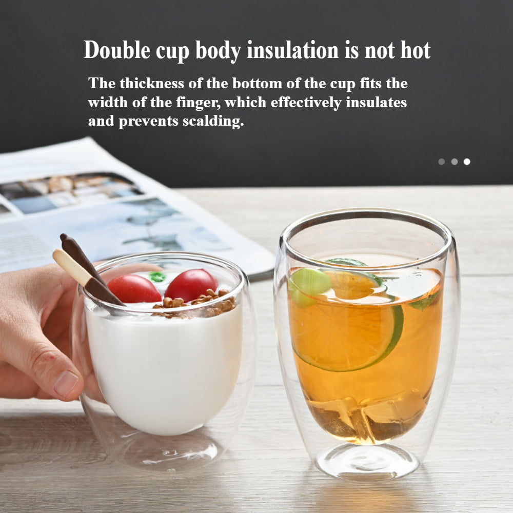 Double Walled Glass Coffee Mugs with Bamboo Lid & Handle – Insulated Clear Cups for Coffee, Tea, Cappuccino etc.