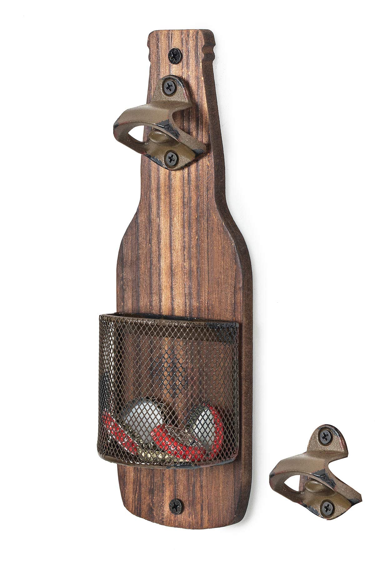 Classic Wooden Bottle Opener with Magnetic Cap Catcher – Vintage-Style Bar Essential