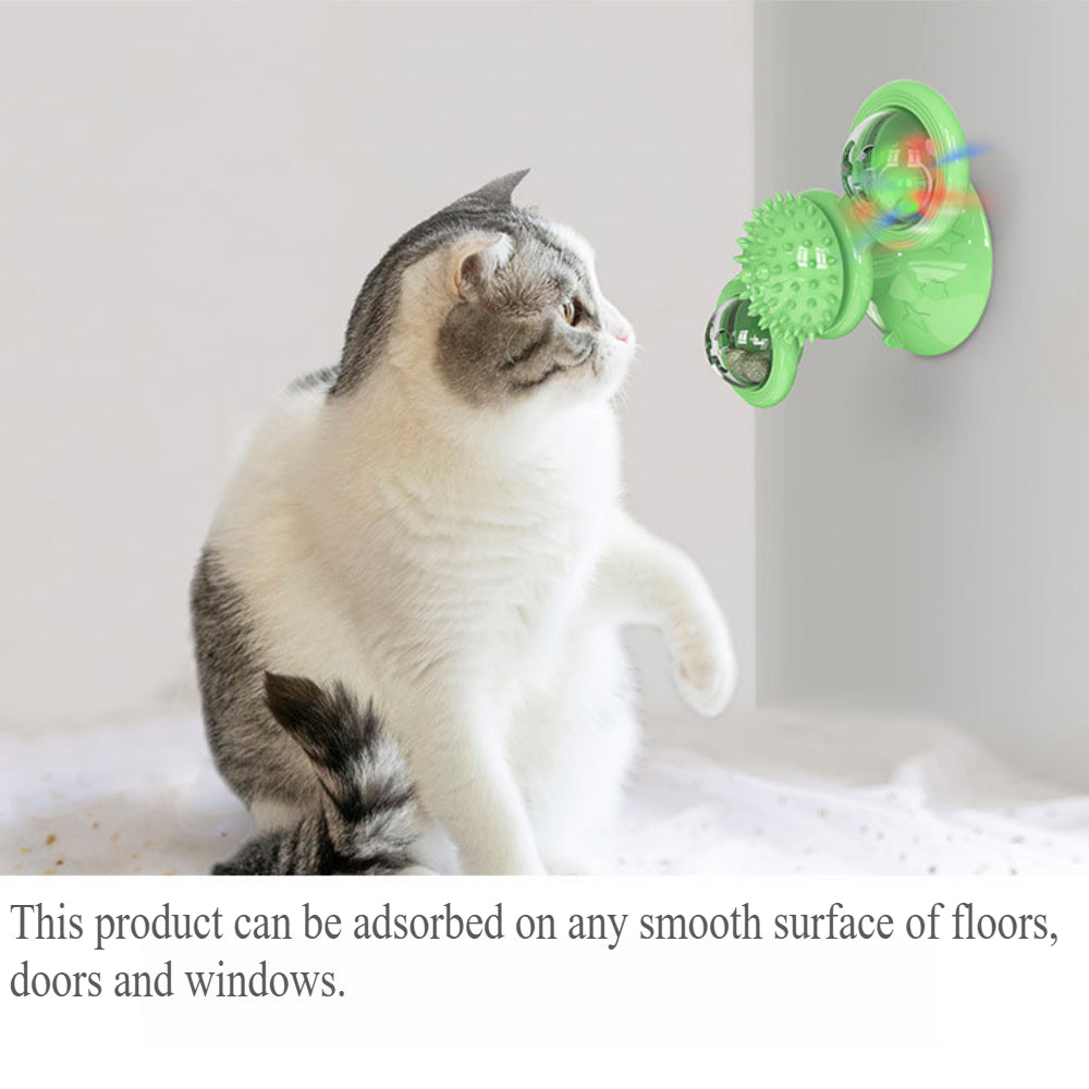 Interactive Windmill Cat Toy with Suction Cup - Rotating Catnip & Light-Up Ball for Dental Health & Mental Stimulation