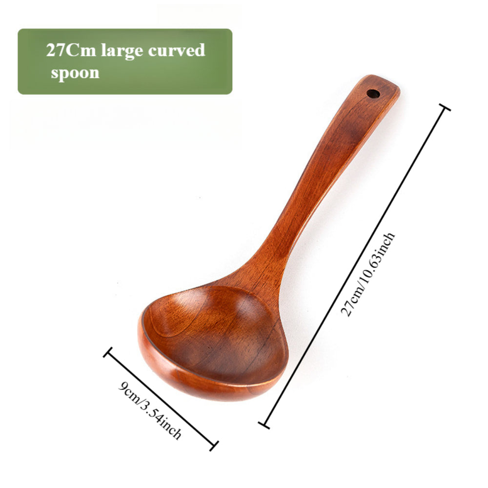 Traditional Lacquered Wooden Spatula - Extra Long Handle for Non-Stick Pans | Heat-Resistant & Scratch-Proof Cooking Tool
