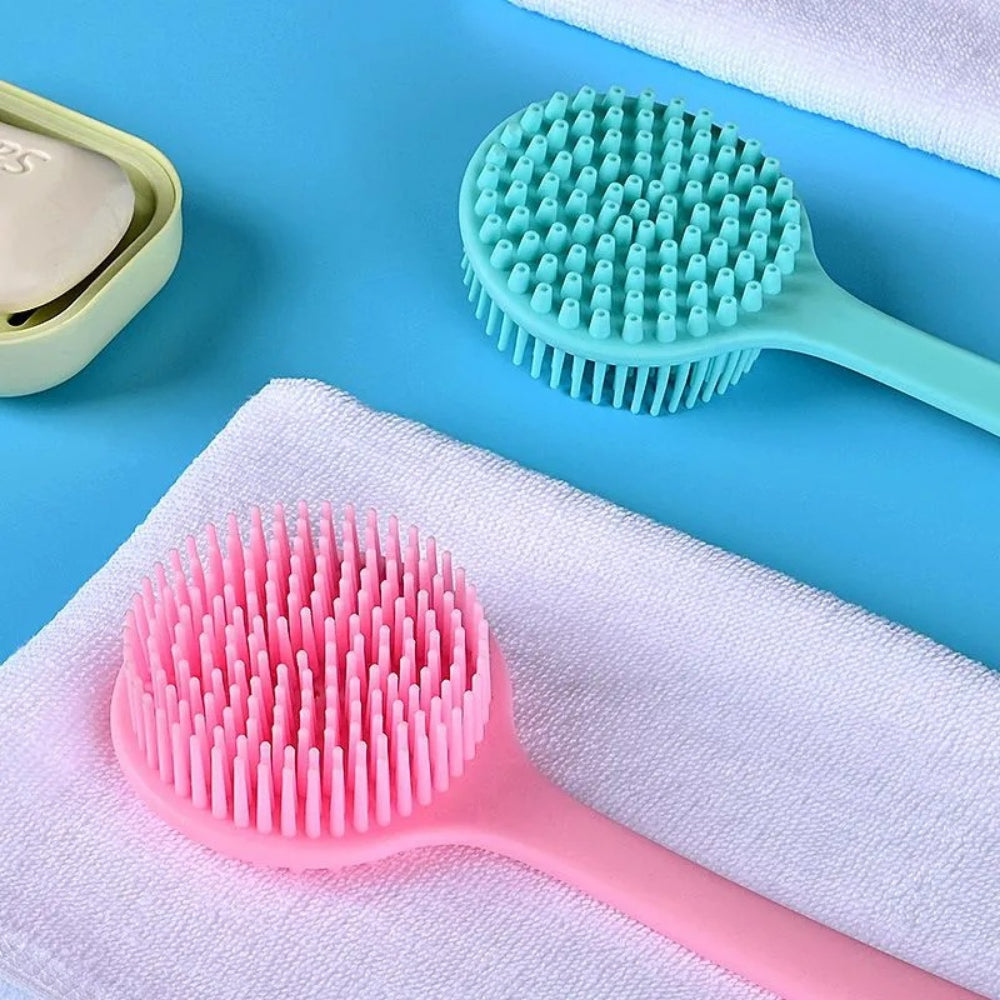 Long Handle Silicone Body Scrubber – Dual-Sided Shower Brush for Exfoliating & Cleansing