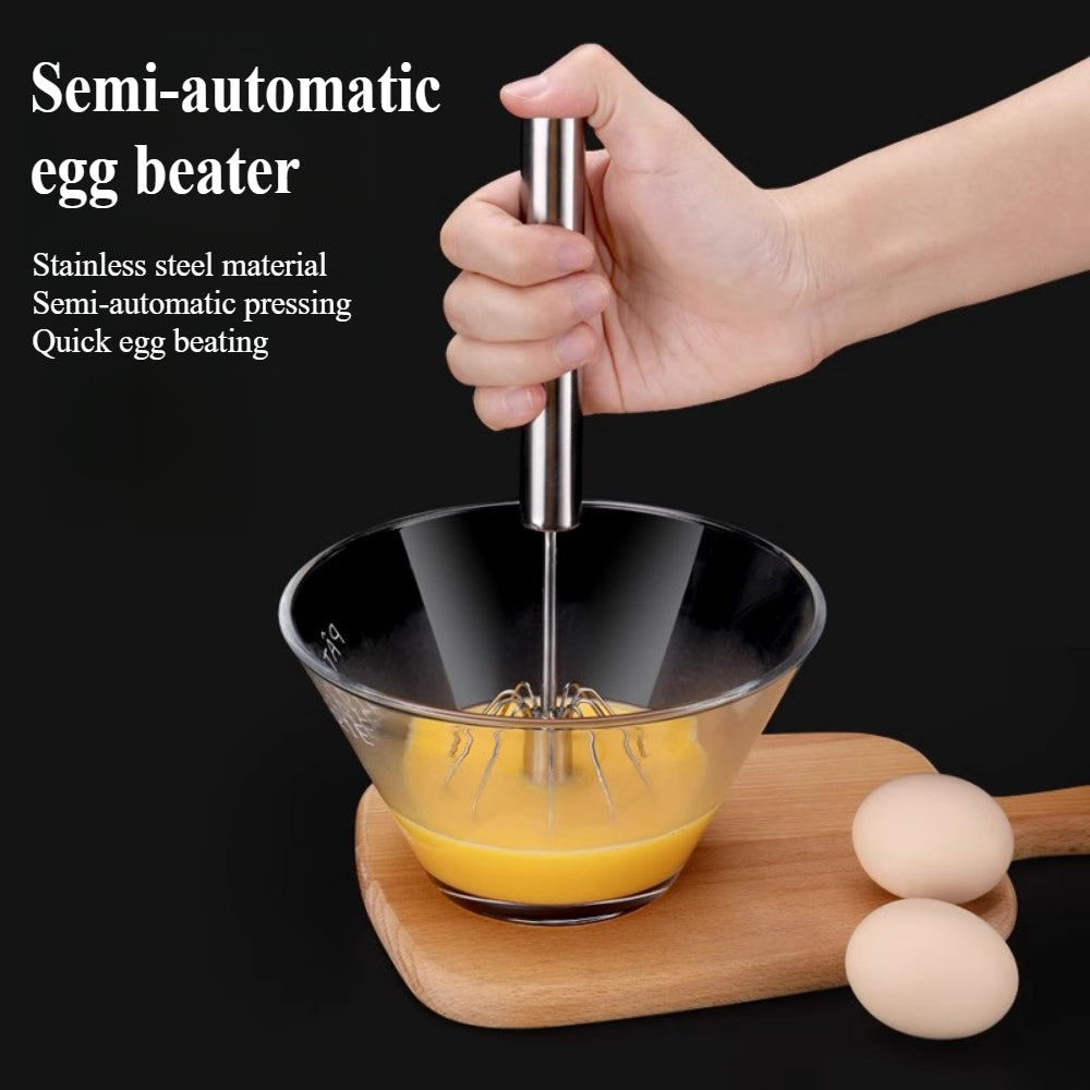 Stainless Steel Hand Push Rotary Whisk – Semi-Automatic Whisk for Mixing, Whipping, Beating, and Stirring, Dishwasher Safe