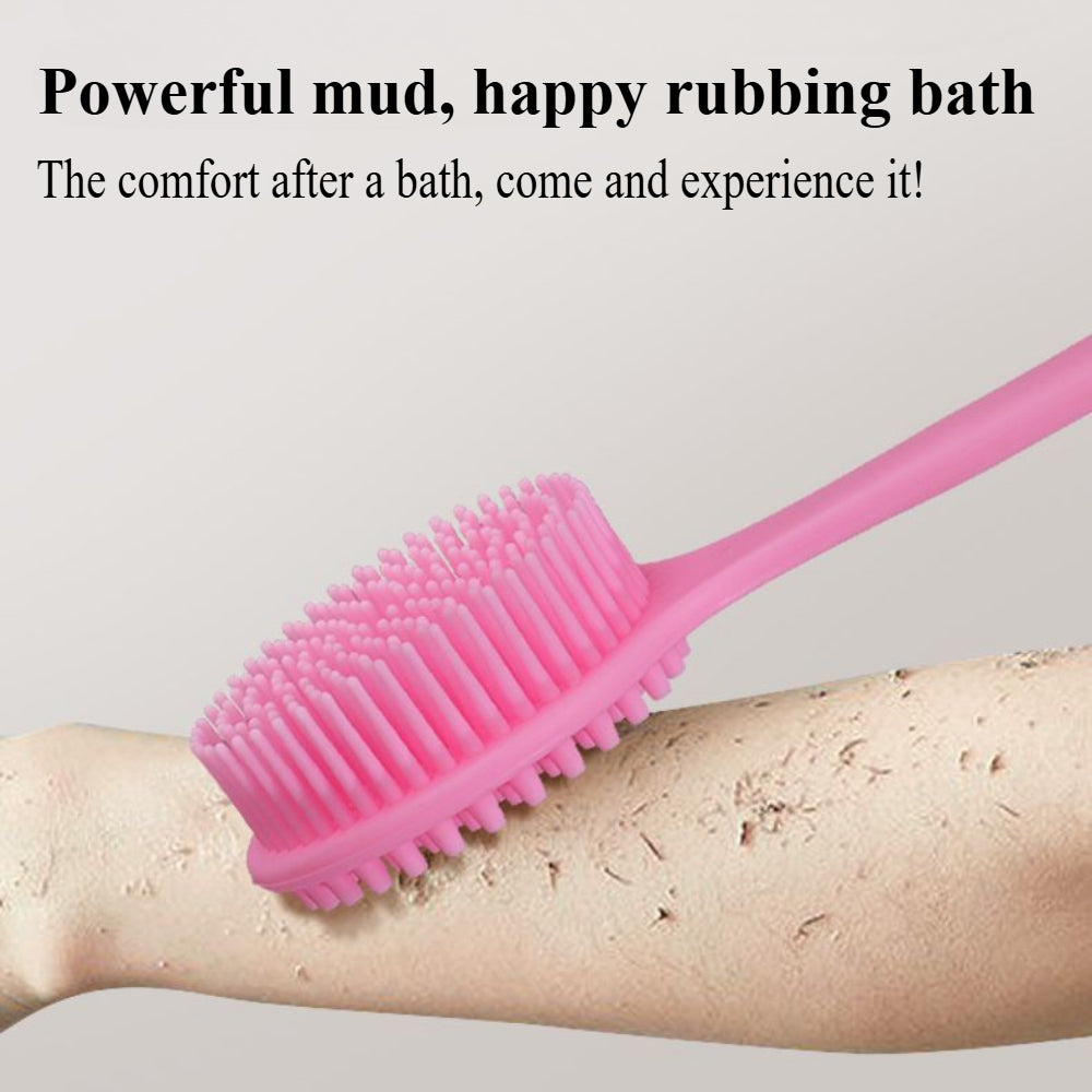 Long Handle Silicone Body Scrubber – Dual-Sided Shower Brush for Exfoliating & Cleansing