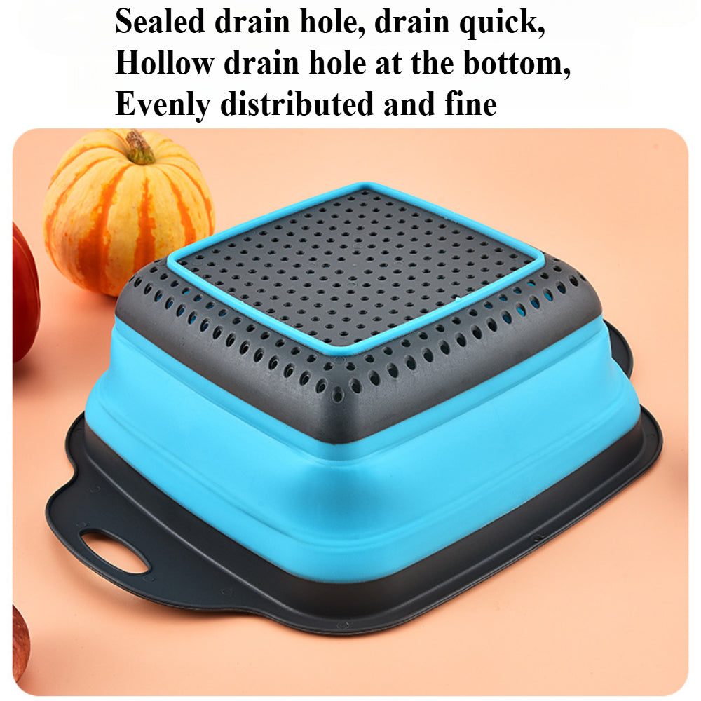 Foldable Silicone Colander Set (2-Size) - Square Kitchen Strainer for Pasta, Fruits & Vegetables