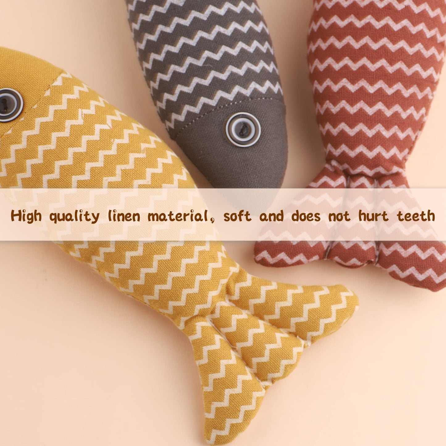 3 - Piece Catnip Fish Toys for Indoor Cats - Red, Yellow, Grey