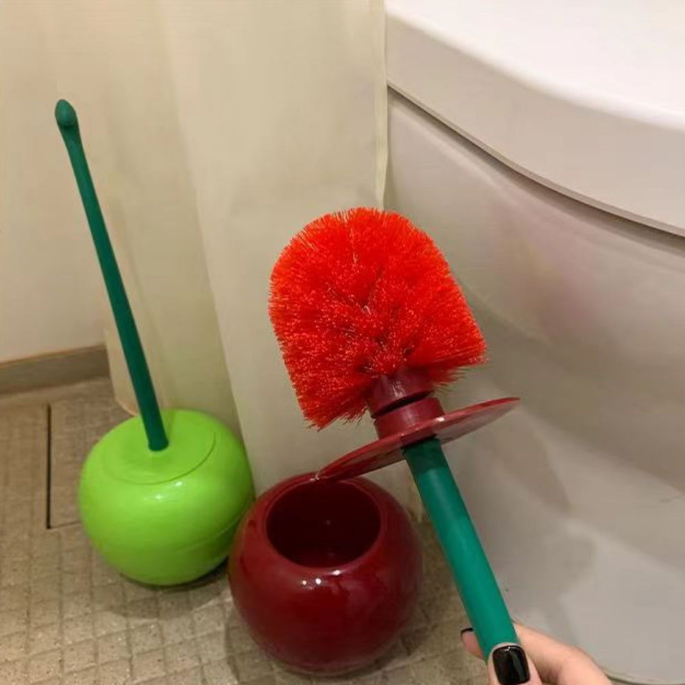 Cherry Toilet Brush Set - Creative, Rust-Resistant with Holder & Long Handle for Deep Cleaning & Bathroom Decor