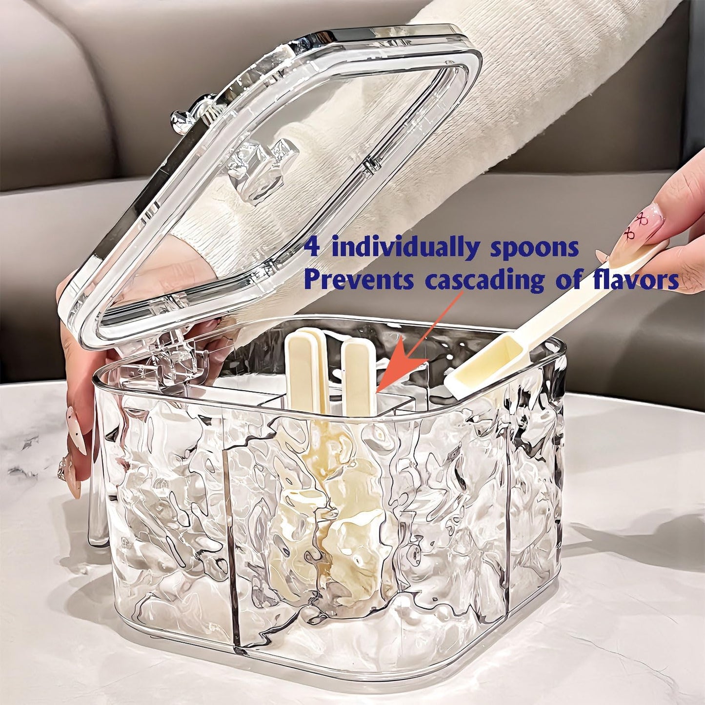 Wave-Pattern 4-in-1 Spice Box with Spoons – Clear Moisture-Proof Kitchen & Camping Organizer