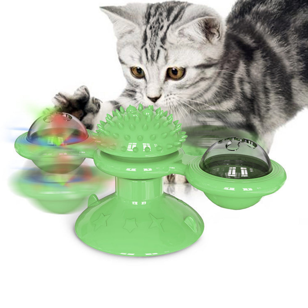 Interactive Windmill Cat Toy with Suction Cup - Rotating Catnip & Light-Up Ball for Dental Health & Mental Stimulation