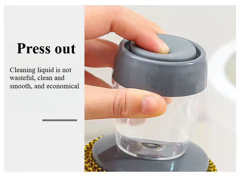 Press-Type Automatic Liquid Dispensing Pot Scrubber – Heavy-Duty Kitchen Cleaning Brush