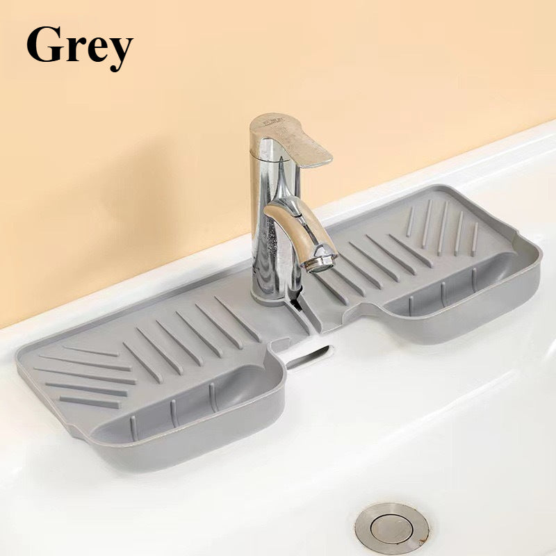Multi-Functional Silicone Faucet Splash Guard Mat - Water Catcher, Sponge Holder & Sink Organizer for Kitchen & Bathroom