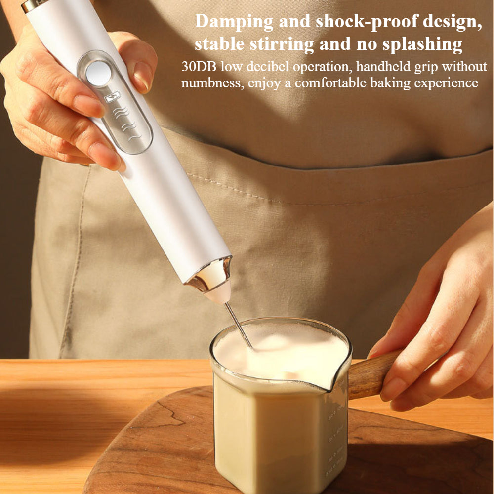Milk Frother Electric - 3-Speed Adjustable Coffee Whisk with 2 Stainless Steel Attachments (Rechargeable)